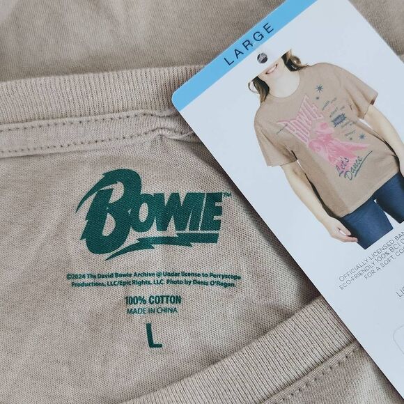 David Bowie T-Shirt NWT Size Large Tan Short Sleeve David Bowie Let's Dance Tee - Picture 6 of 6